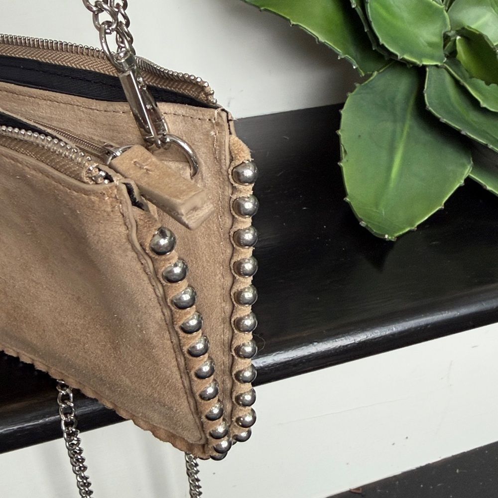 Zara genuine leather suede crossbody clutch shoulder bag studded neutral - Picture 7 of 9